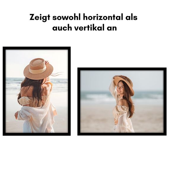 Americanflat Bilderrahmen 30x40 cm aus Kunststoff (2er Pack) - schmaler Rahmen 40x30 cm mit Plexi-Scheibe - Fotorahmen mit integrierter Aufhängung für Hoch- und Querformat - Schwarz