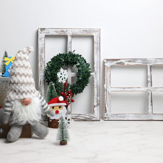 BESTOOL Wand Vintage Holzfensterrahmen Punk Antique Home Dekoration Deko für Zuhause oder im Freien, Nicht für Bilder, 2 Stück (40 X 28 cm) (Weiß)