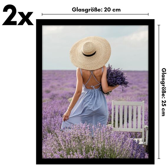 Americanflat Bilderrahmen 20x25 cm aus Kunststoff (2er Pack) - Bilderrahmen 25x20 cm mit bruchsicherer Scheibe - inklusive Ständer und integrierter Aufhängung für Hoch- und Querformat - Schwarz