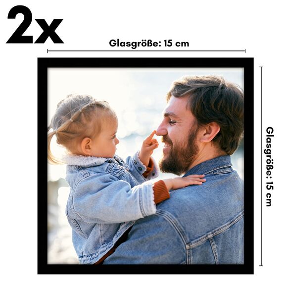 Americanflat Bilderrahmen 15x15 cm aus Kunststoff (2er Pack) - Bilderrahmen quadratisch 15x15 cm mit bruchsicherer Scheibe - inklusive Ständer und integrierter Aufhängung - Schwarz