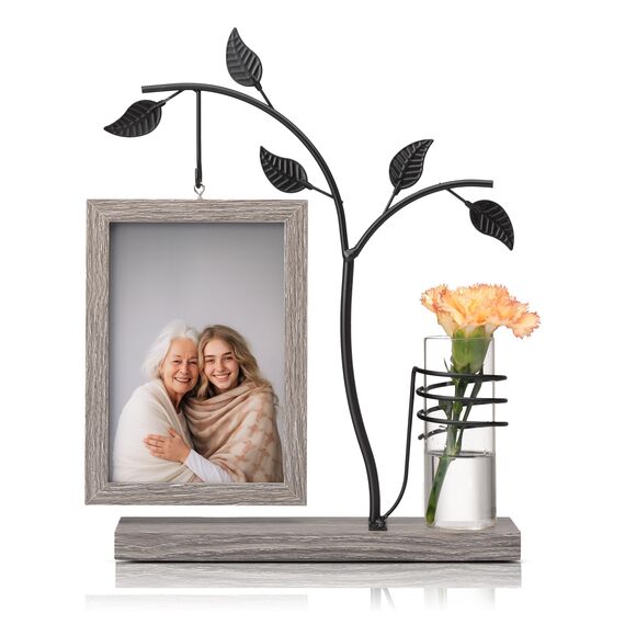 Afuly Bilderrahmen 10x15 Holz Vintage Fotorahmen Braun Picture Frame mit Vase und Metall Baum Tisch Deko Geburtstag Umzug Hochzeitsgeschenk Geschenke für Frauen Mama Oma Freunde Famili Couple