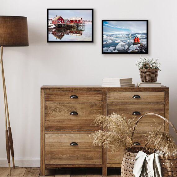 Americanflat Bilderrahmen 25x35 cm aus Kunststoff (2er Pack) - Bilderrahmen 35x25 cm mit bruchsicherer Scheibe - Fotorahmen mit integrierter Aufhängung für Hoch- und Querformat - Schwarz