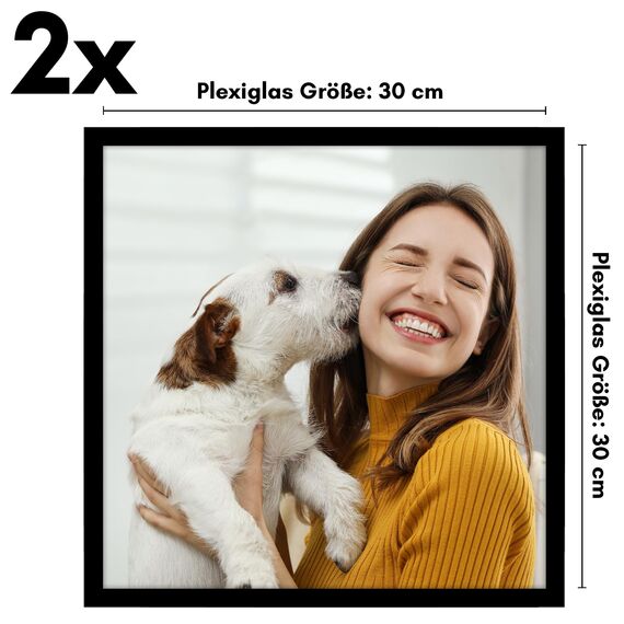 Americanflat Bilderrahmen 30x30 cm - schmaler Bilderrahmen (2er Pack) quadratisch 30x30 cm mit Plexi-Scheibe - integrierte Aufhängung für Wandmontage - Schwarz