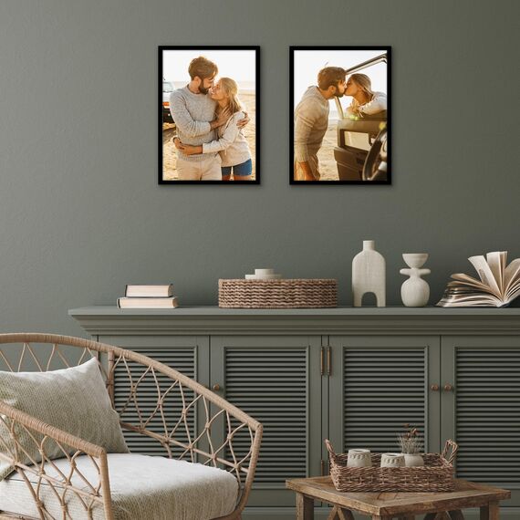 Americanflat Bilderrahmen 30x42 cm aus Kunststoff (2er Pack) - schmaler Bilderrahmen 42x30 cm mit Plexi-Scheibe - Fotorahmen mit integrierter Aufhängung für Hoch- und Querformat - Schwarz