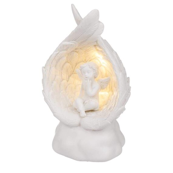 Out of the blue LED Dekofigur Sitzender Engel, zufällige Auswahl aus 4 ähnlichen Motiven, Engelsfigur Putte Dekoengel Engelchen Lichtdeko, Maße (H/B/T): 12 x 7 x 5,5 cm, Weiß