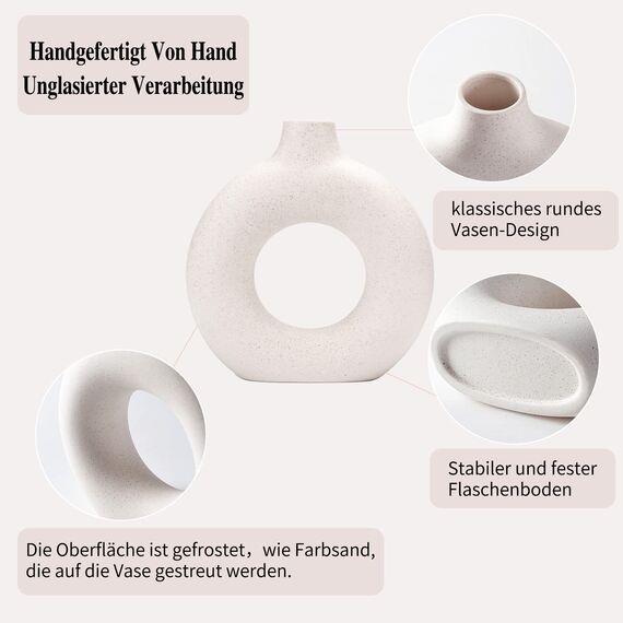 CEMABT Vasen für Pampasgras, handgemachte Vase, getrocknete Blumen, Keramik, Weiß, Handwerkliche Ornamente für die Dekoration des Bürohauses, Vasenset (L, Beige)