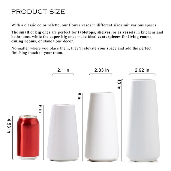 Keramikvase - 20cm Blumenvase Weiß, Minimalistischer Modernes Pampasgras Vase, Bauernhaus Tischregal Boho Deko, passend für Wohnzimmer, Schlafzimmer, Küche, Bürotisch