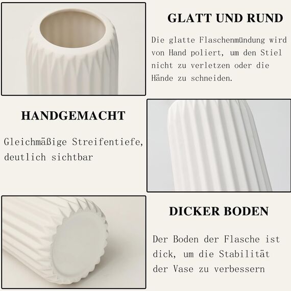 Sawoake Keramik Vasen Set von 3 - Weiße Matte Vasen für Pampasgras, Trockenblumen & Home Decor, Modernes Boho und Skandinavisches Design mit Natürlicher Textur（Wohnzimmer, Esszimmer, Hochzeitstisch）