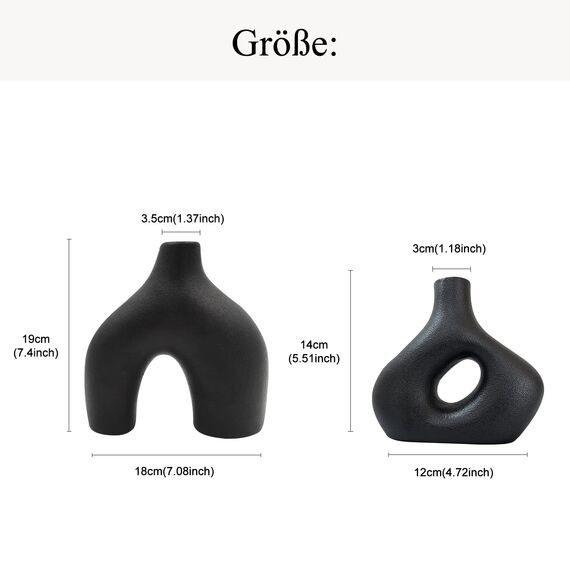 CEMABT Schwarze Keramikvase 2er-Set Doppelberg vasen für Moderne Boho Nordic Minimalismus-Stil Dekoration -vasen für Wohnzimmer, Hochzeit, Abendessen Tisch, Party, Büro und Schlafzimmer