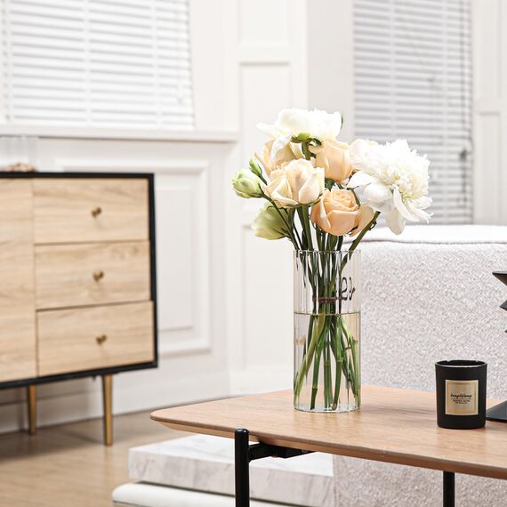 ComSaf Kleine Vasen Deko für Tischdeko, Modern Blumenvase Glas, Mini Vase Tulpen Set, Glasvase Zylinder Rund Gross, Tulpenvase für Tulpen, Pampasgras, Orchideen, Rosen, 20 cm Hoch, Transparent