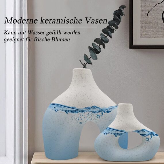 CEMABT Schwarze Keramikvase 2er-Set Doppelberg vasen für Moderne Boho Nordic Minimalismus-Stil Dekoration -vasen für Wohnzimmer, Hochzeit, Abendessen Tisch, Party, Büro und Schlafzimmer