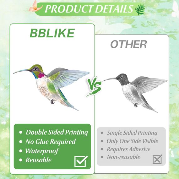 BBLIKE 9 Blätter Frühling Fensterbilder - Kolibri Blume Selbstklebend Doppelseitig Bedruckt Fenstersticker, Wiederverwendbare Fensterbilder für Fensterdeko