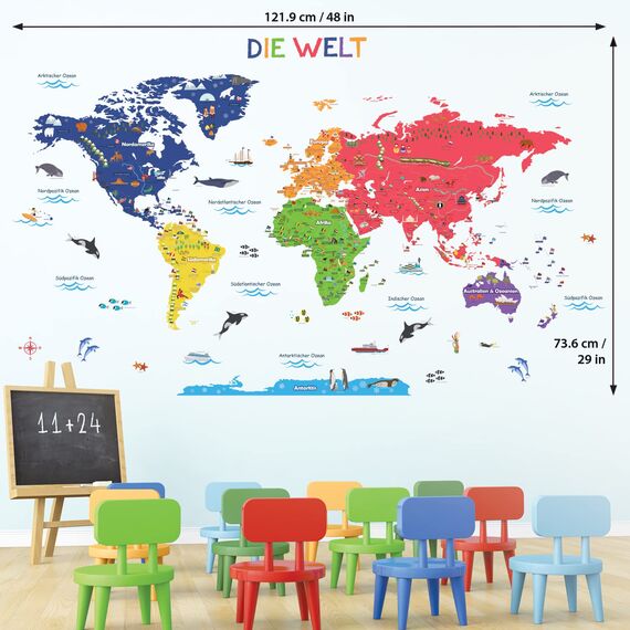DECOWALL SG2-2301DE Weltkarte Wandaufkleber Kinder Kinderzimmer Wandtattoo Wohnkultur Kunst Reise Jungenzimmer Baby 3D Holz Internationales Farbposter Kinderzimmer