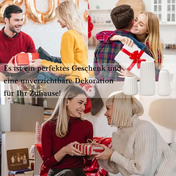 Sawoake Keramik Vasen Set von 3 - Weiße Matte Vasen für Pampasgras, Trockenblumen & Home Decor, Modernes Boho und Skandinavisches Design mit Natürlicher Textur（Wohnzimmer, Esszimmer, Hochzeitstisch）