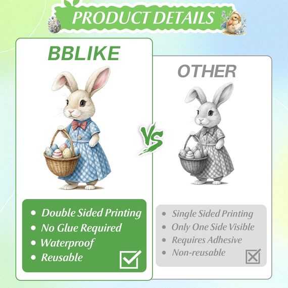 BBLIKE 9 Blätter Ostern Fensterbilder - Gefärbte Eier Häschen Selbstklebend Doppelseitig Bedruckt Fenstersticker, Wiederverwendbare Fensterbilder für Fensterdeko