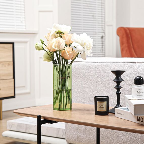 ComSaf Kleine Vasen Deko für Tischdeko, Modern Blumenvase Glas, Mini Vase Tulpen Set, Glasvase Zylinder Rund Gross, Tulpenvase für Tulpen, Pampasgras, Orchideen, Rosen, 20 cm Hoch, Grün