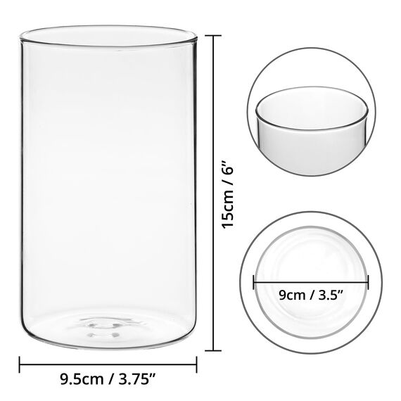 Winter Shore 15 cm Hohe Glasvasen für Tischdeko [6er-Pack] - Gläser für Kerzen, Blumen, Kieselsteine, Muscheln, Perlen & Windlicht Glas - Durchsichtige Glasvase Zylinder - Vasen Hochzeit Tischdeko