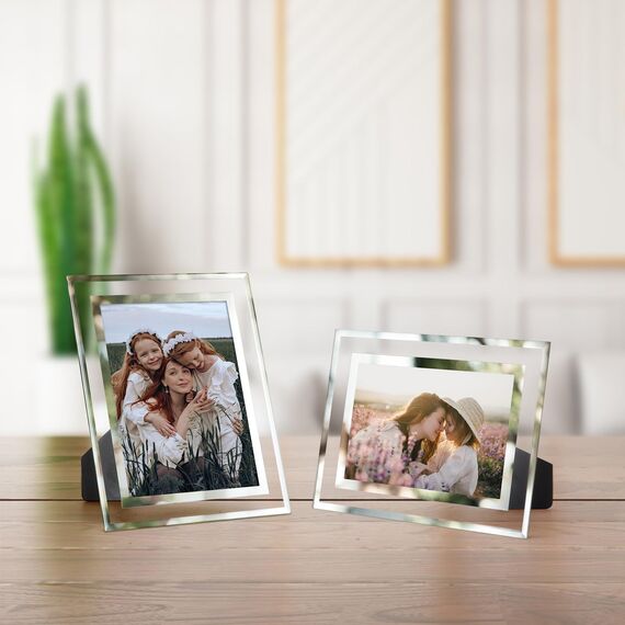 Giftgarden 4er Set Glas Bilderrahmen 10x15 cm - Silber Fotorahmen für 15x10 cm Fotos und Bilder für Babyfotos, Familienfotos und Hochzeitsfotos - Ideal für Tisch- und Heimdekoration