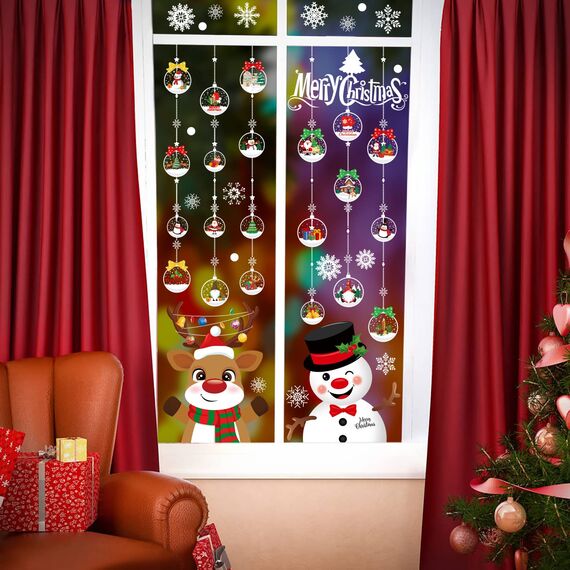 237 Stück Weihnachten Fenstersticker und Bilder, Doppelseitige Wiederverwendbare Statisch Haftende PVC Aufkleber für Glasfenster Dekoration (10 Blatt, 20x30cm)