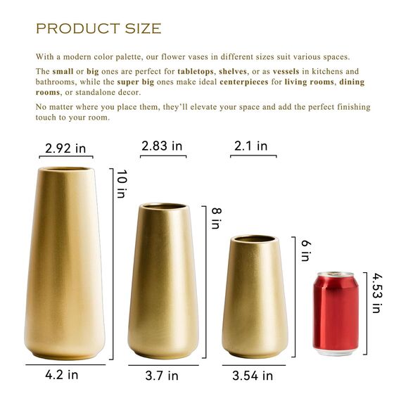 Hellgoldene Vase – 20cm große goldene Keramik-Blumenvase für Zuhause/Tisch/Akzentdekoration, minimalistische, Moderne Vasen für Tafelaufsätze, Raumdekoration, Wohnzimmer, Schlafzimmer oder Geschenk