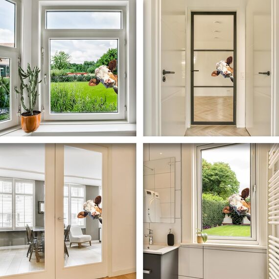 Fensterbild neugierige Kuh I beidseitig bunt I 36 x 30 cm I selbstklebend wiederverwendbar I dv_1314