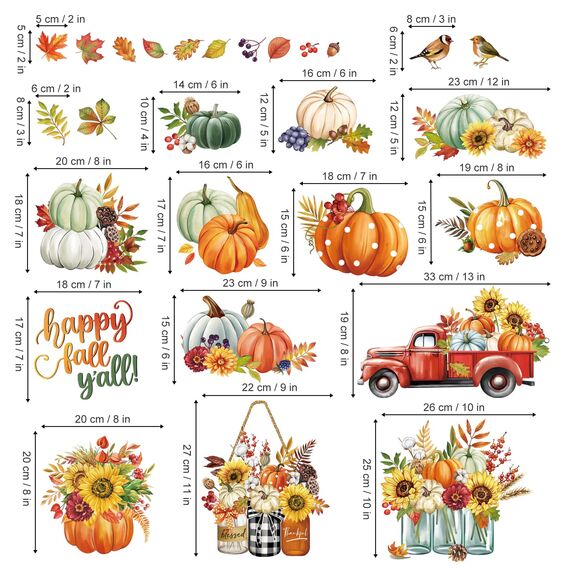 decalmile Fensteraufkleber Gelbe Blätter Blumen Kürbis Fenster Abziehbilder Ahornblätter SonnenBlumen Lastwagen Anti-Kollision Fensterfolie Glas Fensterdeko Aufkleber