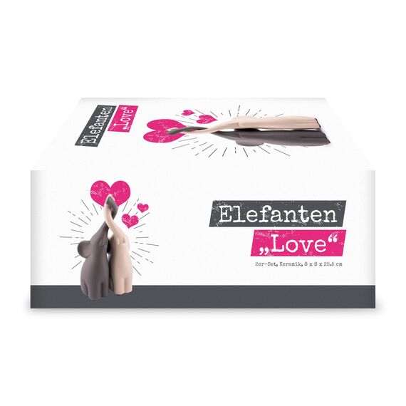 pajoma® Verliebte Elefanten 2er-Set aus Keramik | Höhe 25,5 cm - Harmonisches Pärchen in Beige & Grau | Tierfigur Dekoration, Dekofigur, Tischdeko für Küche, Bad, Wohn- und Schlafzimmer