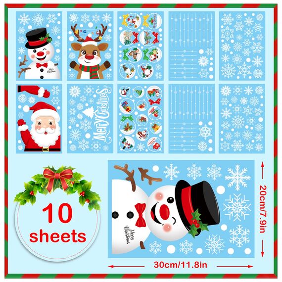 237 Stück Weihnachten Fenstersticker und Bilder, Doppelseitige Wiederverwendbare Statisch Haftende PVC Aufkleber für Glasfenster Dekoration (10 Blatt, 20x30cm)