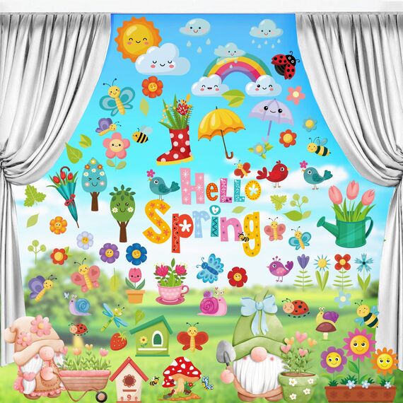 BBLIKE Fensterbilder Frühling 9 Blätter Fenstersticker Frühling Ostern Selbstklebend Schmetterling Blumen Vogel Baum Fensteraufkleber Wiederverwendbare für Fensterdeko Kinderzimmer Party Zubehör