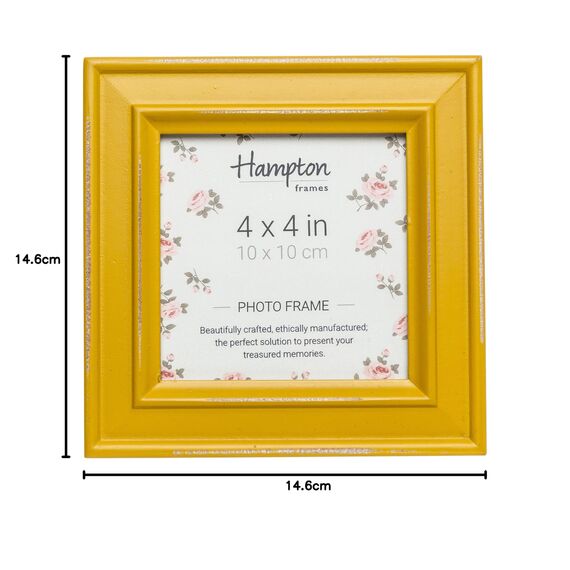 Hampton Frames | Bilderrahmen Paloma quadratisch | 10x10cm, gelb, Holz | Glasöffnung, 30mm Profil, freistehend & Wandmontage | Modernes Design für Fotos und Dekoration