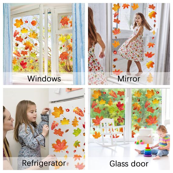 BBLIKE 6 Stück Herbstdeko Herbst Fensterbilder Erntedankfest Fensterufkleber Fensterbilder Selbstklebend Thanksgiving Herbstdekorationen Ahornblätter Marone Fenster Sticker für Kinderzimmer Cafe