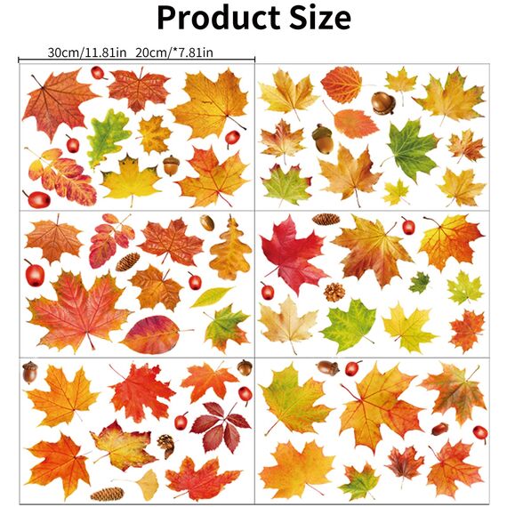 BBLIKE 6 Stück Herbstdeko Herbst Fensterbilder Erntedankfest Fensterufkleber Fensterbilder Selbstklebend Thanksgiving Herbstdekorationen Ahornblätter Marone Fenster Sticker für Kinderzimmer Cafe