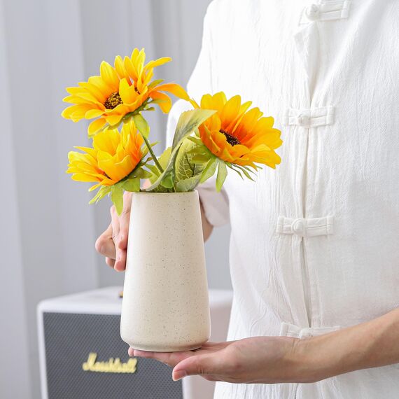 Vase Beige – Keramikvase, 15cm minimalistischer Boho Deko Beige für Moderne vase, Blumenvase Bauernhaus-Tischregal-Dekoration, Pampasgras Vases, Passend für Wohnzimmer, Wohnzimmer, Küche