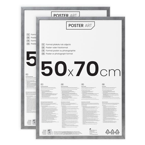 POSTER ART Bilderrahmen Set 2 Stück 50x70 cm Silber gealtert San Diego | Zum Aufhängen aus MDF und Acrylglas | Wand Bilderrahmen Moderner Fotorahmen | Posterrahmen 50x70 cm