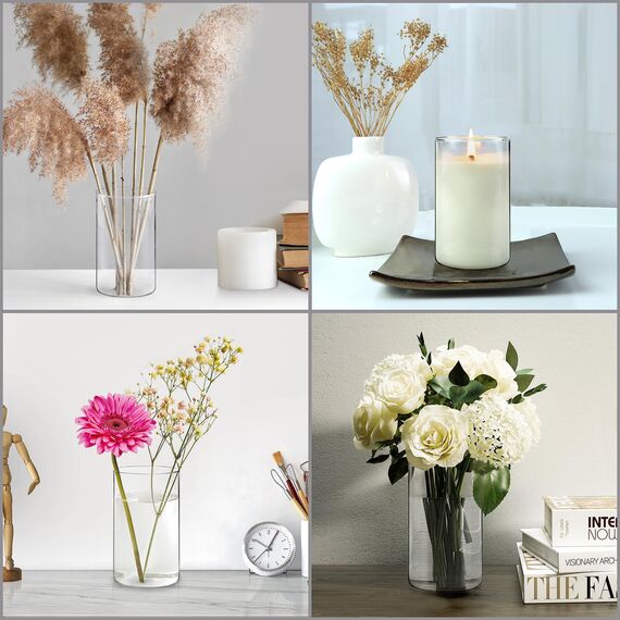 Winter Shore 15 cm Hohe Glasvasen für Tischdeko [3er-Pack] - Gläser für Kerzen, Blumen, Kieselsteine, Muscheln, Perlen & Windlicht Glas - Durchsichtige Glasvase Zylinder - Vasen Hochzeit Tischdeko