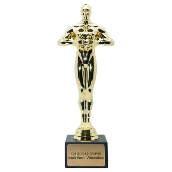 Deitert Siegerfigur inkl. Gravur mit Ihrem Wunschtext - Größe: 18 cm - das Geschenk für Männer und Frauen - personalisierte Trophäe im Filmpreis-Award Look