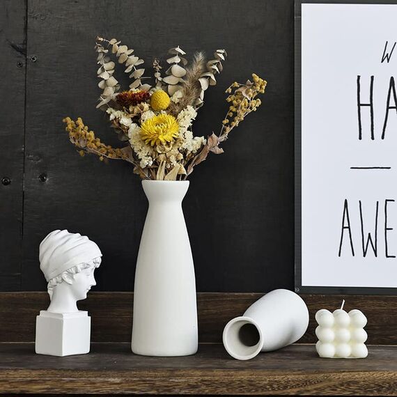 CEMABT Weiß Keramik Vasen 3er-Set Kleine Blumenvasen für Dekor, Moderne rustikale Bauernhaus Home Decor, Dekorative Vasen für Pampas Grass&getrocknete Blumen, Idee Regal,Tisch, Bücherregal,Mantel