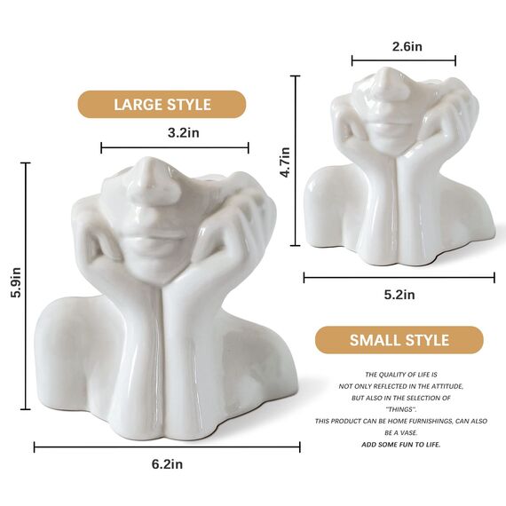 kogxscej Aesthetic Vasen Set 2 Stück Weiße Keramik Vase für ästhetische Blumendekoration Niedliche Kopfvasen Weiße Keramik für Büro Esszimmer Dekoration