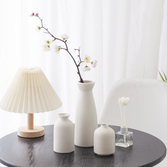 CEMABT Weiß Keramik Vasen 3er-Set Kleine Blumenvasen für Dekor, Moderne rustikale Bauernhaus Home Decor, Dekorative Vasen für Pampas Grass&getrocknete Blumen, Idee Regal,Tisch, Bücherregal,Mantel