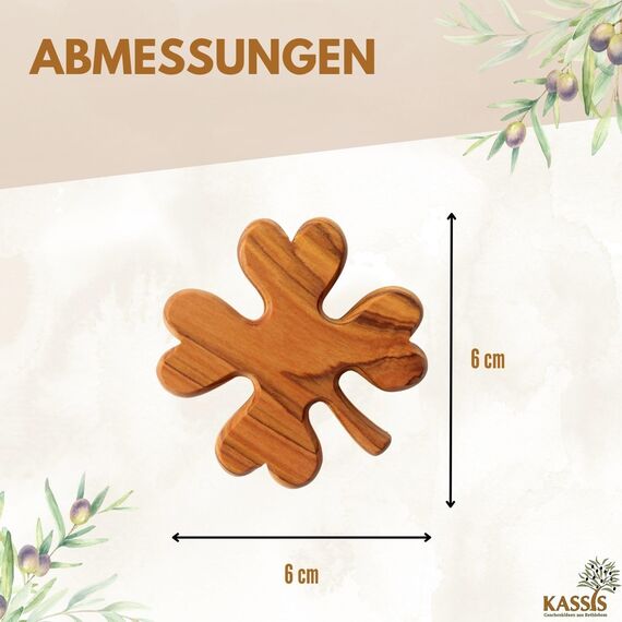 Kassis Geschenkartikel Kleeblatt als Handschmeichler – Glücksbringer aus Olivenholz, handgefertigt in Bethlehem – Taschenstein, Schutzsymbol, Sorgenfresser und Geschenkidee