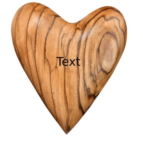 Kassis Geschenkartikel Personalisiertes Herz 5,50 cm Handschmeichler aus Olivenholz, handgefertigtes Geschenk aus Bethlehem zur Taufe, Kommunion, Hochzeit, Valentinstag, Muttertag und als Trostspender