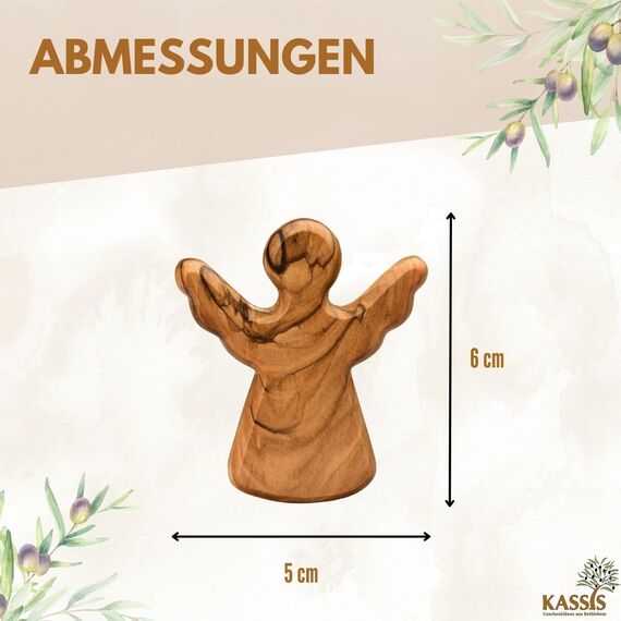 Kassis Geschenkartikel personalisierter Olivenholz-Schutzengel - Handgefertigte Engel-Figur aus Bethlehem - Schutzengel-Glücksbringer - (Wunschtext) - (1 Stück)