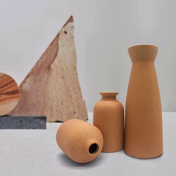 CEMABT Braun Keramik Vasen 3er-Set Kleine Blumenvasen für Dekor, Moderne rustikale Bauernhaus Home Decor, Dekorative Vasen für Pampas Grass&getrocknete Blumen, Idee Regal, Eingangsbereich- Distressed