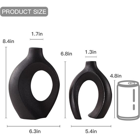 SUKIYPO Hohle Keramikvase, 2er Set Schwarz Moderne Vase für nordische minimalistische Dekoration, runde Boho-ästhetische Blumenvasen für Zuhause, Wohnzimmer, Büro, Bauernhaus, Bücherregal, Dekor