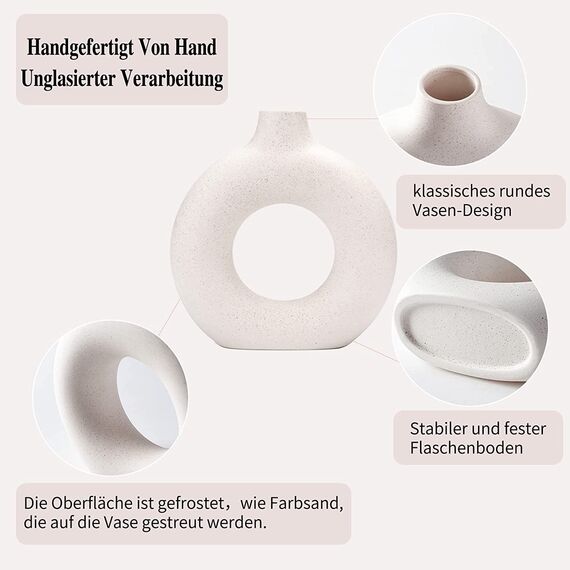 Sawoake Weiße Donut Keramik Vase für Moderne Home Decor, Runde Matte Vasen für Pampasgras, Neutral Boho Nordic Minimalismus Stil Blumenvasen（Groß）