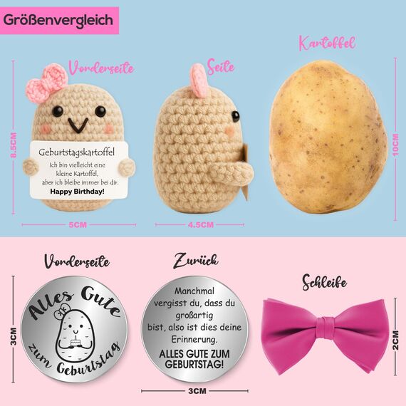 Tixlux Pocket Hug Positive Kartoffel, Kreative Strickwolle Kartoffel Puppe und Kleine Umarmung Glücksbringer (Silber), Geburtstag Geschenk, Geschenk für Freundin, Kollegen, Familie