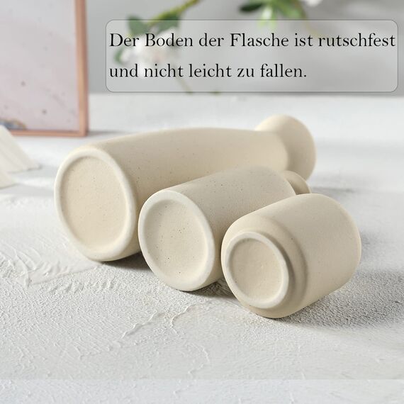 CEMABT Keramik Vasen 3er-Set Kleine Blumenvasen für Dekor, Moderne rustikale Bauernhaus Home Decor, Dekorative für Pampas Grass&getrocknete Blumen, Idee Regal,Tisch, Bücherregal,Mantel (Natur)