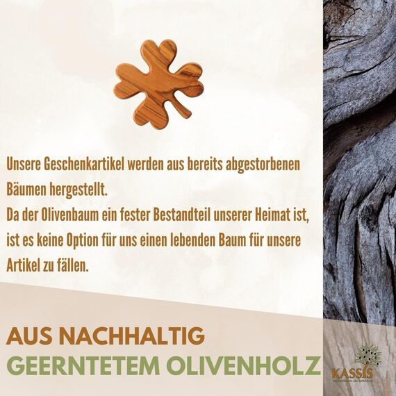 Kassis Geschenkartikel Kleeblatt als Handschmeichler – Glücksbringer aus Olivenholz, handgefertigt in Bethlehem – Taschenstein, Schutzsymbol, Sorgenfresser und Geschenkidee