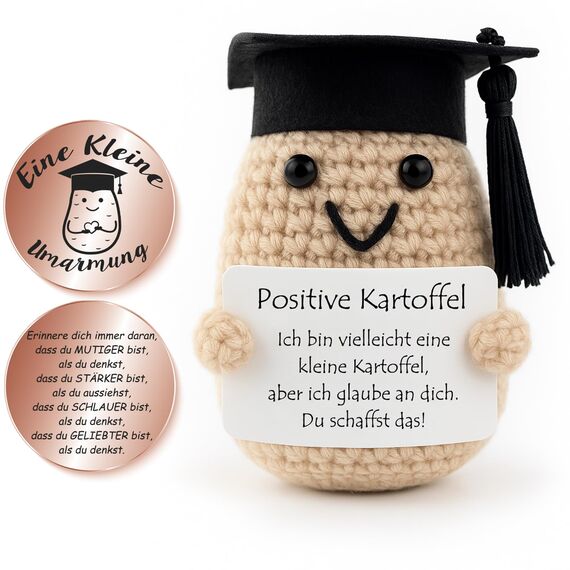 Tixlux Pocket Hug Positive Kartoffel, Kreative Strickwolle Kartoffel Puppe und Kleine Umarmung Glücksbringer (Roségold Ⅱ), Mutmacher Geschenk, Glücksbringer für prüfung, Einschulung Geschenk