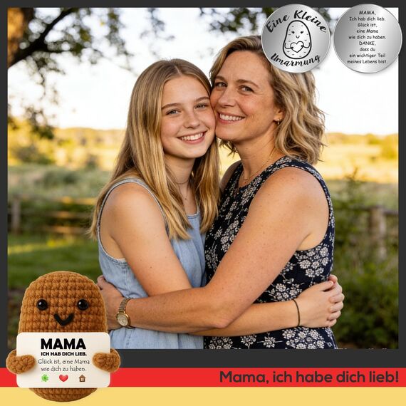 Tixlux Mama Pocket Hug Positive Kartoffel, Liebevoller Glücksbringer aus Strickwolle, Kleine Umarmung, Geburtstagsgeschenk für Mama, Ich hab Dich lieb, Muttertag & Frauentag